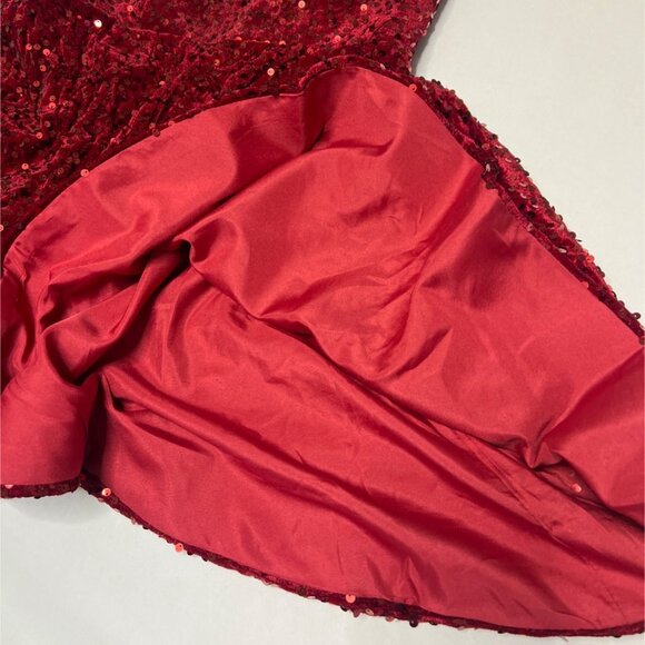 Red Sequin Mini Dress Graduation Party Dress Size 12 w pockets spaghetti straps - Picture 6 of 11
